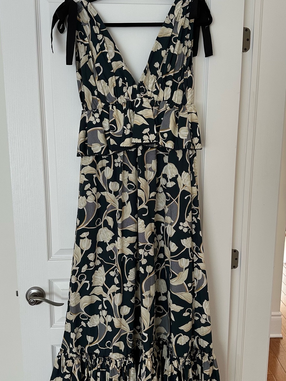 Agua by Agua Bendita Black Maxi Dress with Cream Floral Motif